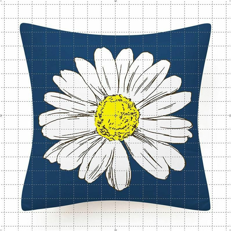 Tmavě modrá - 5 Polyester Daisy Flower Square Polštářek Domácí textil 45x45cm 1 kus