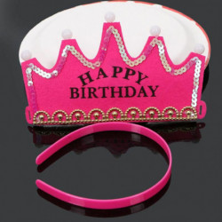 Fuchsia - Happy Birthday Nonwoven LED světlé korunní klobouk narozeninové party příslušenství pro děti a dospělé 11, 5x11cm 1