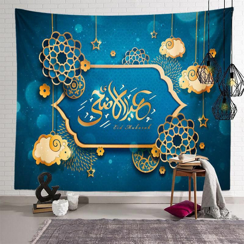 Tmavě modrá-11  polyesterové vlákno tapiserie domácí dekorace pro Ramadán Festival Eid Al-Fitr 150x100cm 1 kus