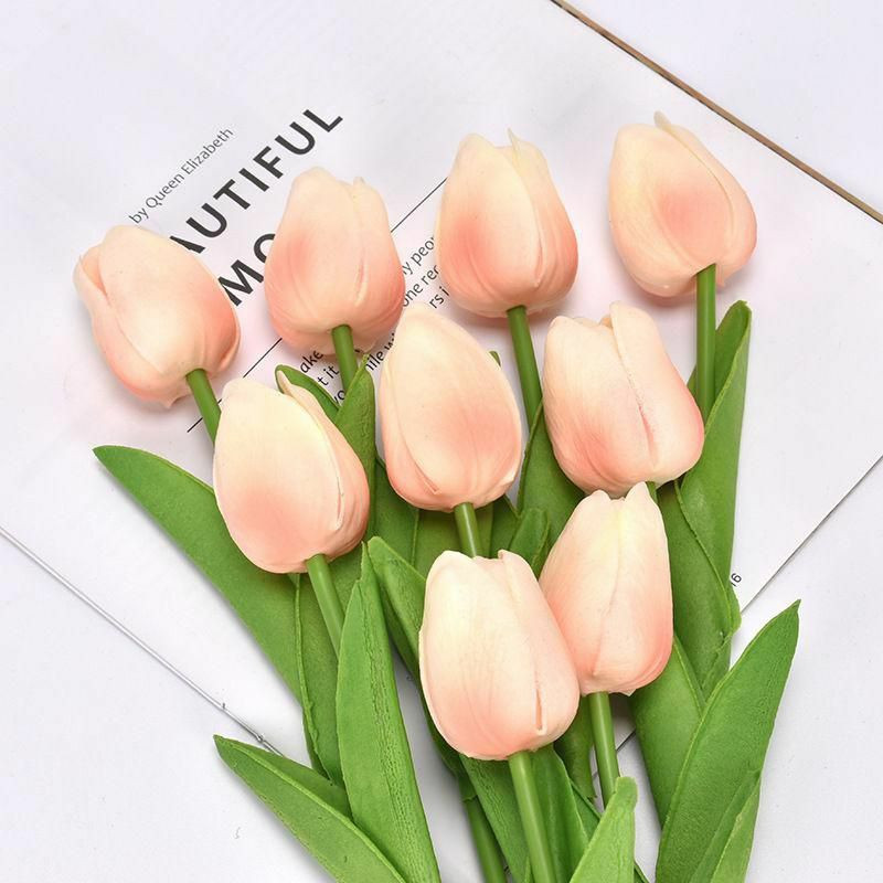 Šampaňské - Faux Silk Simulation Tulip Květina pro svatbu Domácí dekorace 34cm dlouhá, 1 kus