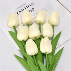 Milk White-Faux Silk Simulation tulipánový květ pro svatební domácí dekoraci 34cm dlouhý, 1 kus