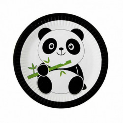 Černá a bílá - Panda Téma Papírové nádobí Odnímatelné stolní prádlo Narozeninové party dekorace 18cm Dia., 1 Set 10 ks/Set