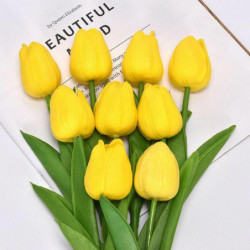 Žlutá-Faux hedvábí Simulace Tulipán květ pro svatební domácí dekorace 34cm dlouhý, 1 kus