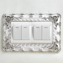 Stříbrný tón - Růžový evropský styl Lace Light Switch nástěnné nálepky Decals DIY Art Home Decoration 1 kus