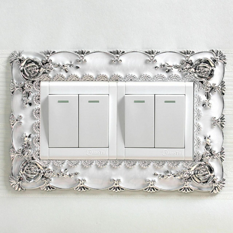 Stříbrný tón - Růžový evropský styl Lace Light Switch nástěnné nálepky Decals DIY Art Home Decoration 1 kus