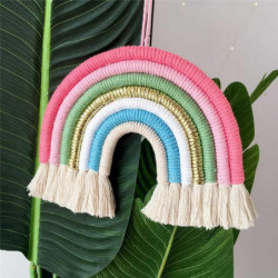 Multicolor - INS Nordic Home Weaving Rainbow Tapestry Bavlněné ručně tkané barevné ozdoby Dětský pokoj Dekorace Tassel Wall