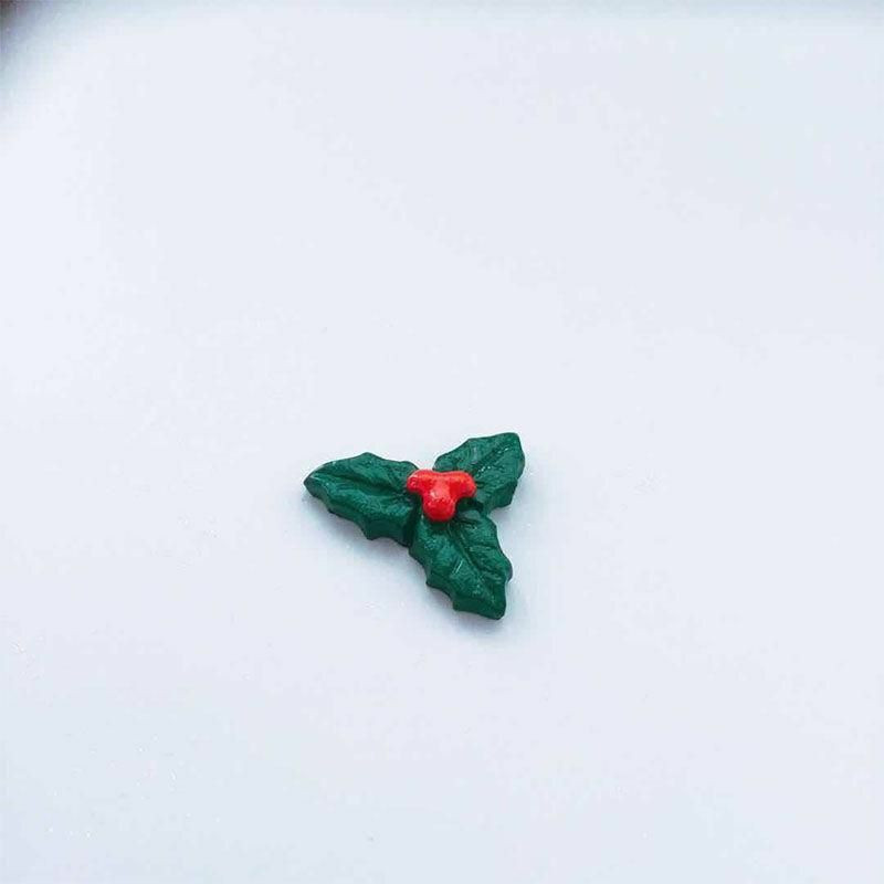 Zelená-4 Vánoční Holly Leaf Snowscape pryskyřice Micro Krajina miniaturní dekorace 2x2cm 5 ks