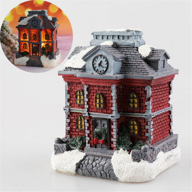 Pryskyřice Vánoční mikro Krajina miniaturní dekorace hnědý dům LED svítí 9 cm x 7, 5 cm 1 kus