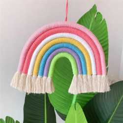 Multicolor - INS Nordic Home Weaving Rainbow Tapestry Bavlněné ručně tkané barevné ozdoby Dětský pokoj Dekorace Tassel Wall