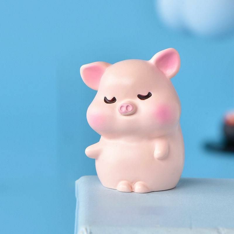 Světle růžová - 2 Cute Pig Resin Micro Landscape Miniaturní dekorace 3.6x2.8cm 1 kus