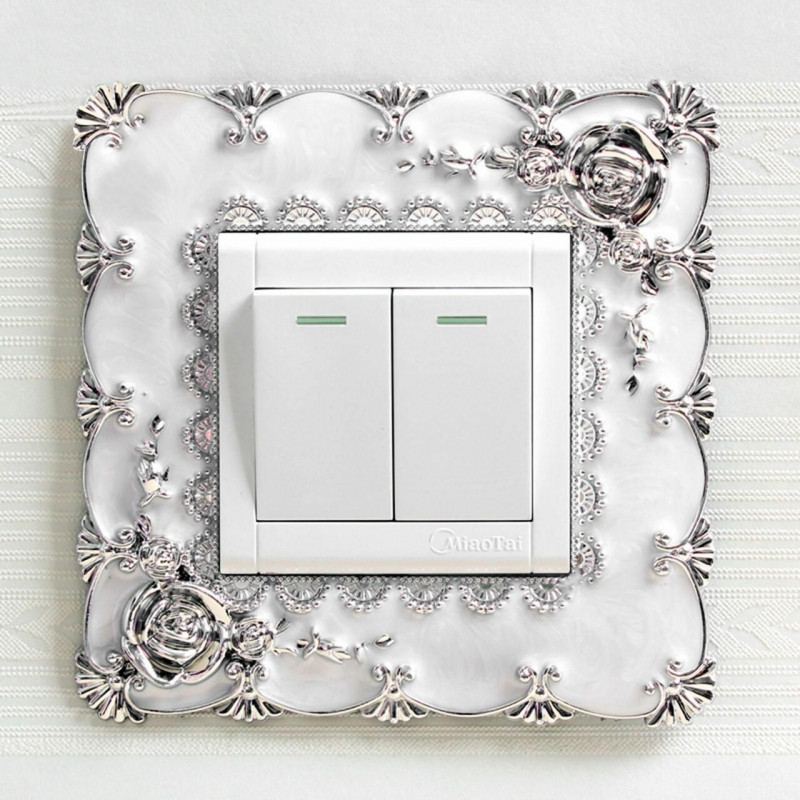 Stříbrný tón - Růžový evropský styl Lace Light Switch nástěnné nálepky Decals DIY Art Home Decoration 1 kus G433251