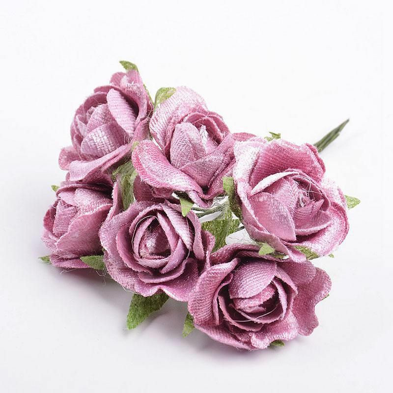 Purpurová ruční růže Mini umělé květiny Bouquet Tea Rose Bud pro svatbu Domácí dekorace Scrapbooking DIY řemeslné dodávky