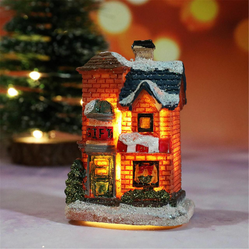 Dřevěná vánoční mikro krajina Miniaturní dekorace Multicolor House LED osvětlení 8cm x 5, 5cm 1 kus G360683