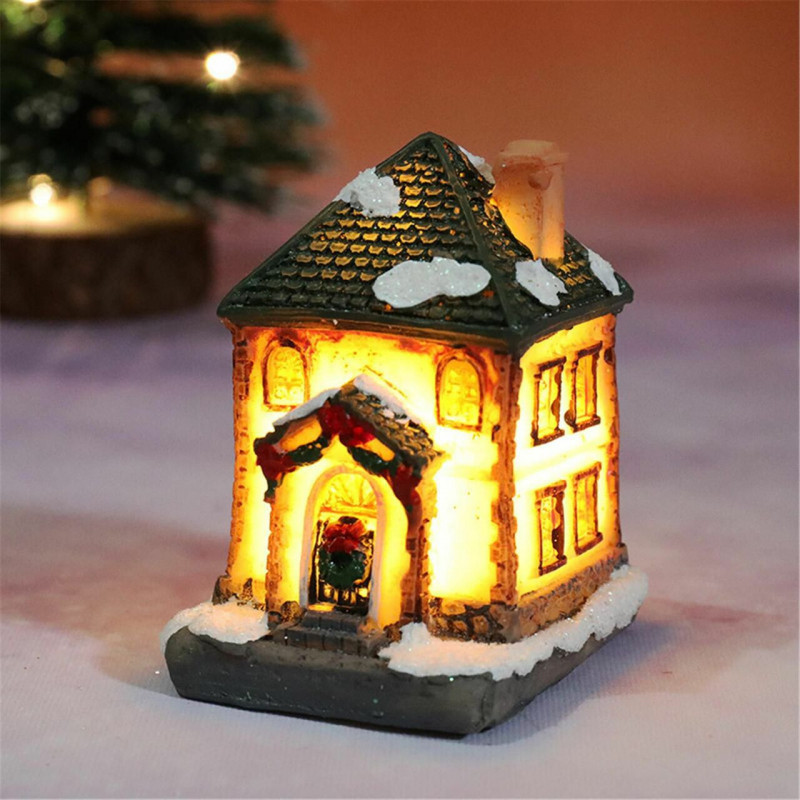 Dřevěná vánoční mikro krajina Miniaturní dekorace Multicolor House LED Light Up 9cm x 6.5cm 1 kus