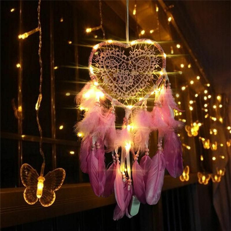 Visící dekorace Dream Catcher Růžová pěna LED osvětlení 60cm x 15cm 1 kus SH029622