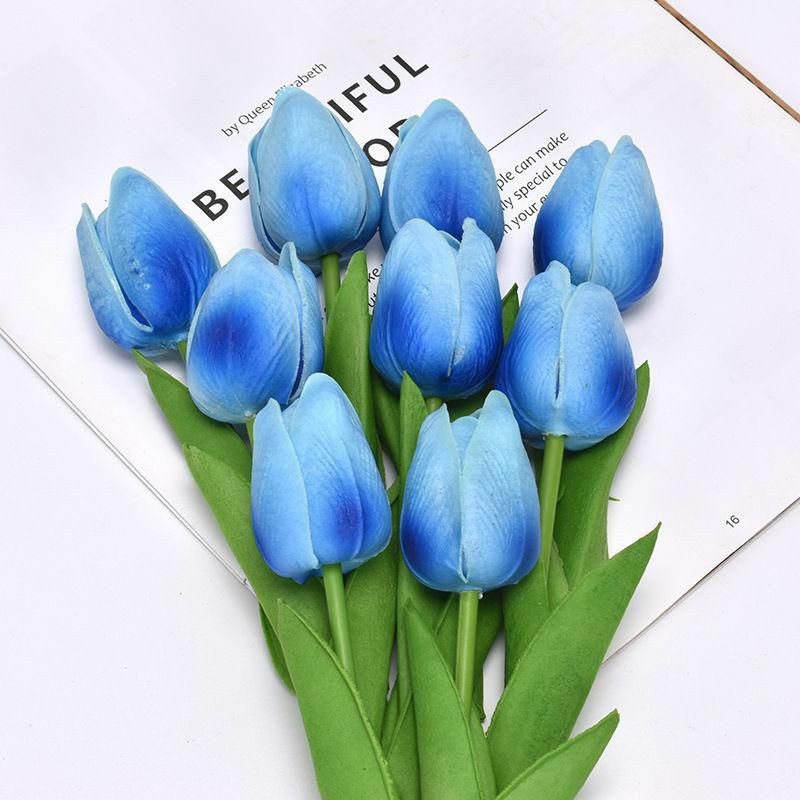 Light Blue - Faux Silk Simulation Tulip Flower pro svatební domácí dekorace 34cm dlouhá, 1 kus