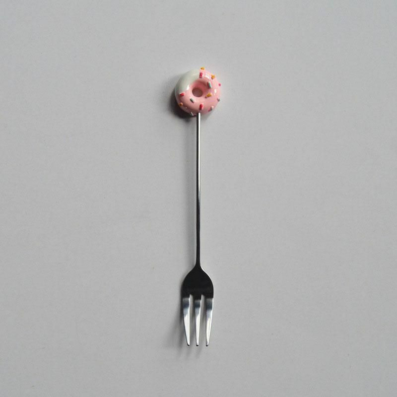 Light Pink - styl3 Kreativní roztomilý Candy 304 Nerezová ocel Doughnut Donuts Kávová lžíce Ovoce Fork Stirring Lžíce Tea Lžíce