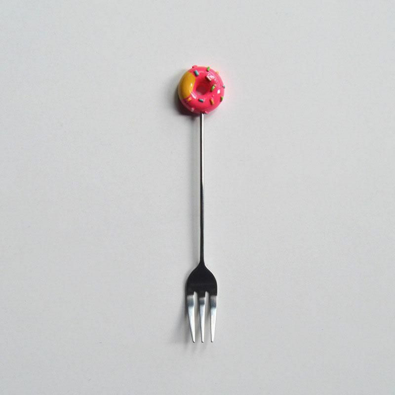 Fuchsia - styl5 Kreativní roztomilý Candy 304 Nerezová ocel Doughnut Donuts Káva Lžíce Ovoce Fork Stirring Lžíce Tea Lžíce