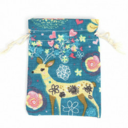 Bavlněná tkanina Drawstring Bags Rectangle Blue Deer (Použitelný prostor: Přibližně 11x10cm) 14cm(5 4/8") x 10cm(3 7/8"), 5 ks