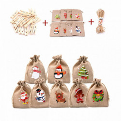 Jute Burlap Vánoční balení a přeprava Drawstring Bags Light Khaki 14cm x 10cm 1 Set