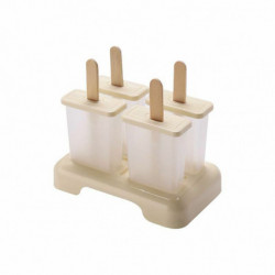 Beige-Ice Cream Mold Easy-release Frozen Ice Lolly Maker 4 ks / sada dřevo a plast