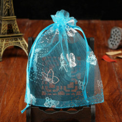 Organza šňůrky tašky Lake Blue Butterfly 18cm x13cm (7 1/8 "x5 1/8"), 20 ks