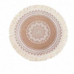 Bílá - Tassel Cotton & Linen Anti-Slip Izolace Round Placemat Stůl Mat Dekorace 40cm Dia., 1 kus G424490