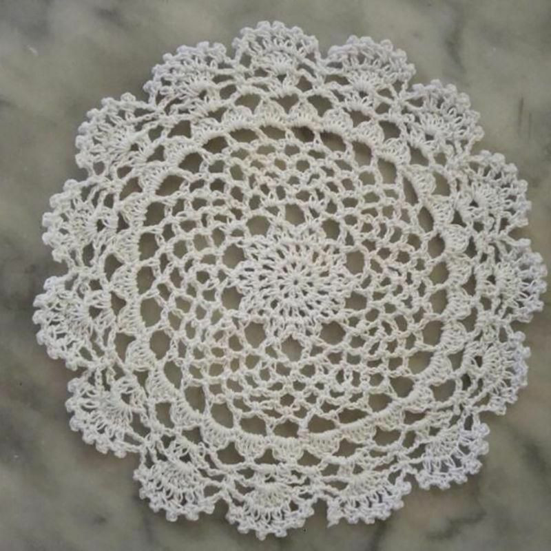 Bílá - ručně vyráběná Crochet Cotton Lace Hollow Round Flower 20cm Dia., 1 kus