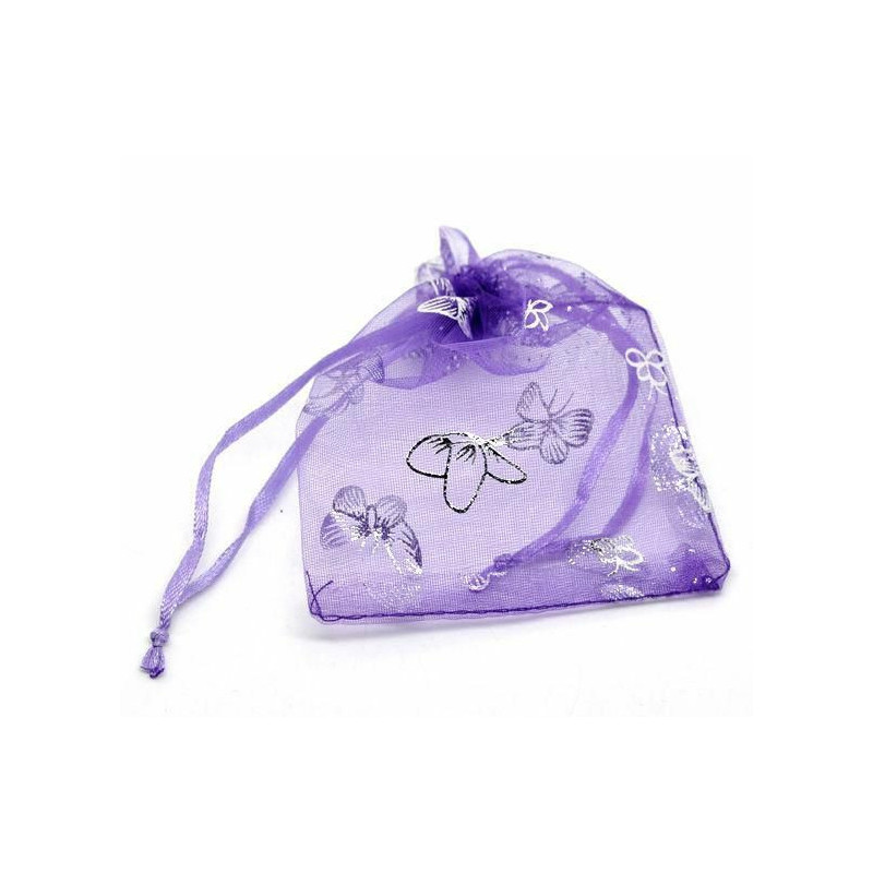 Organza Organza šperky tašky Drawable obdélník Purple Butterfly vzor 12cm x9cm (4 6/8 "x3 4/8"), 4 ks