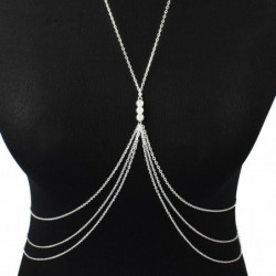 Body Chain Náhrdelník Stříbrný tón Imitace Pearl 1 kus