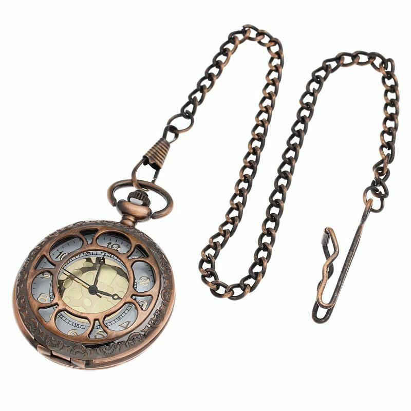 Měď Tone Chain Quartz Pocket Watch Baterie Obsahuje 42cm (16-1/2"), prodávané na balení 1