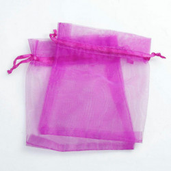 Organza Dřevěné tašky Fuchsia 12cm x9cm (4 6/8" x3 4/8"), 4 ks