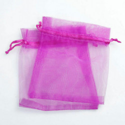 Organza Dřevěné tašky Fuchsia 12cm x9cm (4 6/8" x3 4/8"), 4 ks