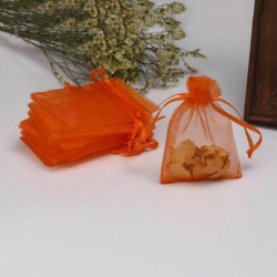 Organza šperky tašky stahovací obdélník Oranžová (využitelný prostor: 7x7cm) 9cm (3 4/8") x 7cm (2 6/8"), 50 ks