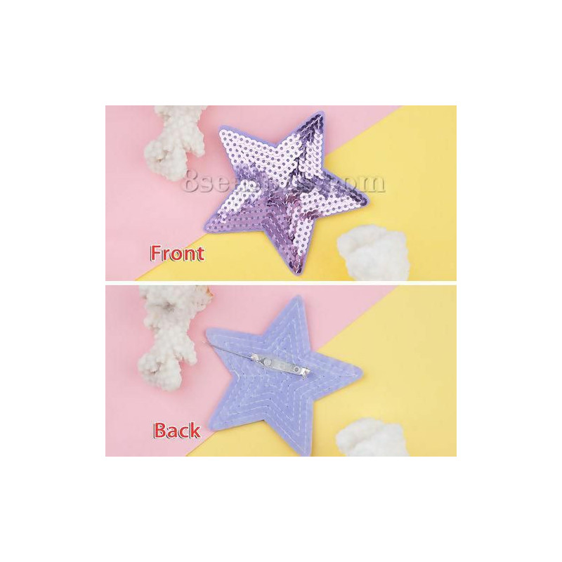 Polyester Pin Brože Pentagram hvězda nášivky záplaty DIY Scrapbooking stříbrné fialové flitry 9cm(3 4/8") x 9cm(3 4/8"), 1 kus