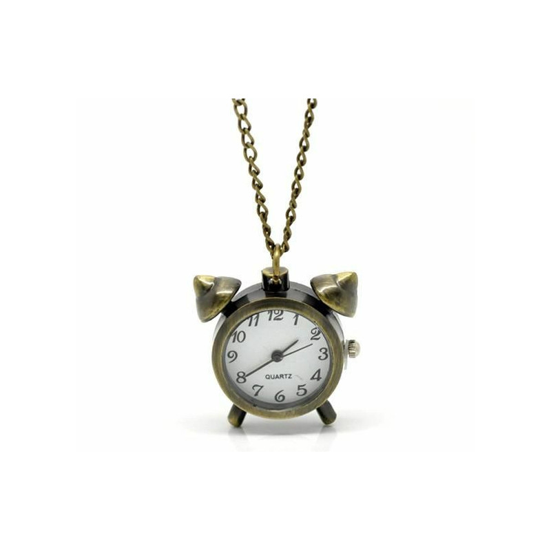 Antické bronzové náhrdelník řetězové alarmové hodiny Quartz Pocket Watch(Battery Included) 83cm(32-5/8") dlouhé, prodávané na