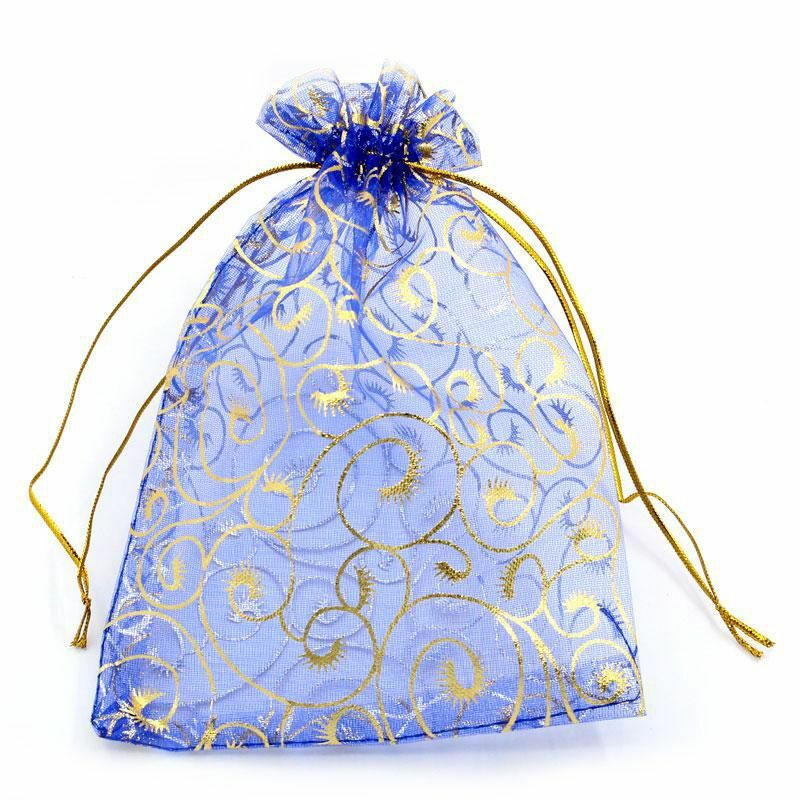 Organza Organza Šperky Tašky Drawstring Obdélníkové Royal Blue Vyřezávaný vzor 20cm x 15cm 30 ks