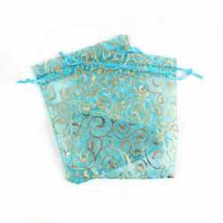 Organza Šperkové tašky Drawstring Obdélníkové Skyblue Vine Pattern 16cm x13cm(6 2/8" x5 1/8"), 3 ks