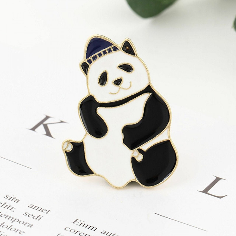 Zinek na bázi slitiny Pin Brooches Panda Zvířecí zlato Plátěné černé a bílé 38mm x 22mm 1 kus