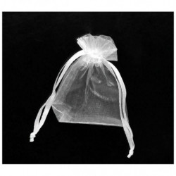 Organza šperky tašky Drawstring obdélníkové bílé 7cm x5cm (2 6/8" x2"), 5 ks