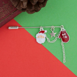 Stick Pin Brože rukavice Vánoční Santa Claus bílá a červená smalt (pojme ss4 ss6 špičaté zadní drahokamu) 60 mm(2 3/8") x 45 mm