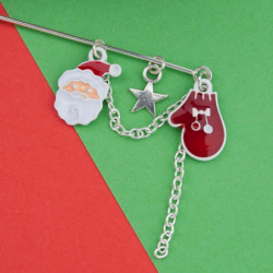 Stick Pin Brože rukavice Vánoční Santa Claus bílá a červená smalt (pojme ss4 ss6 špičaté zadní drahokamu) 60 mm(2 3/8") x 45 mm