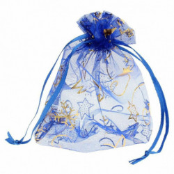 Organza šperky tašky Drawstring Obdélníkové hluboké modré vánoční stromek sněhové vločky vzor 14cm x10cm(5 4/8" x3 7/8"), 50 ks