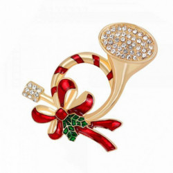 Vánoční Pin Brooches Hudební nástroj Bugle Gold Plated Red & Green Enamel Clear Rhinestone 1 kus