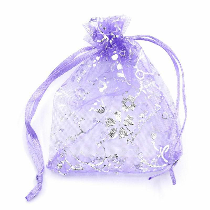 Organza šperky tašky šňůrky obdélník fialové révy vzor 9cm x7cm (3 4/8 "x2 6/8"), 4 ks