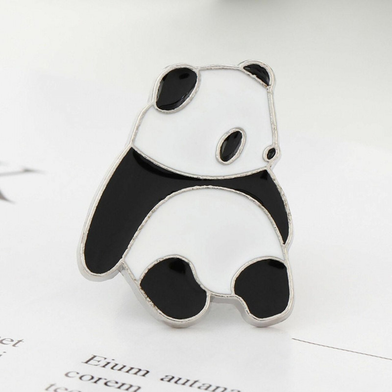 Zinek na bázi slitiny Pin Brooches Panda zvířecí stříbrný tón černý a bílý 38mm x 22mm 1 kus