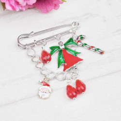 Módní šperky Pin Brože postříbřené Vánoční Jingle Bell Candy Cane smalt přívěsky sklo Slza červené korálky 71mm (2 6/8") x 50mm