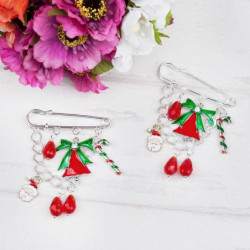 Módní šperky Pin Brože postříbřené Vánoční Jingle Bell Candy Cane smalt přívěsky sklo Slza červené korálky 71mm (2 6/8") x 50mm