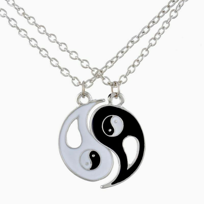 Módní Yin Yang Symbol Náhrdelník Link Kabelový řetězec Stříbrný Černý a bílý Enamel Hollow 43.3cm(17") dlouhý, 1 Set(2 ks/Set)