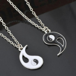 Módní Yin Yang Symbol Náhrdelník Link Kabelový řetězec Stříbrný Černý a bílý Enamel Hollow 43.3cm(17") dlouhý, 1 Set(2 ks/Set)